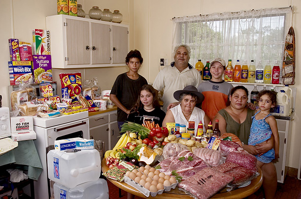 Australia: The Browns of River View Food expenditure per week: 481.14 Australian dollars ($376.45) Image copyright Peter Menzel, menzelphoto.com